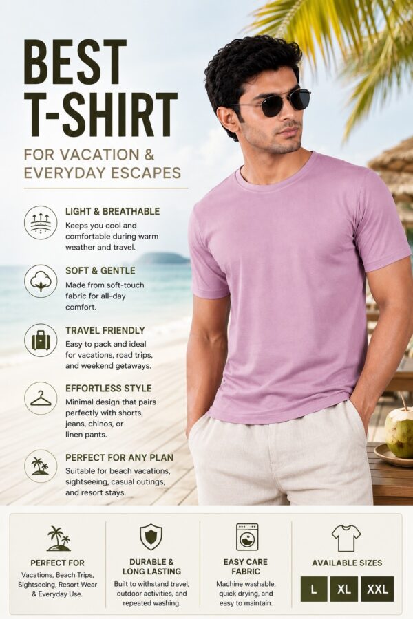Men's Dusty Pink Cotton T-Shirt Regular Fit Round Neck Casual Plain Tee
