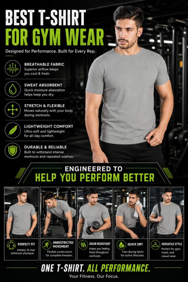 Men's Light Grey T-Shirt | Regular Fit Round Neck Half Sleeve