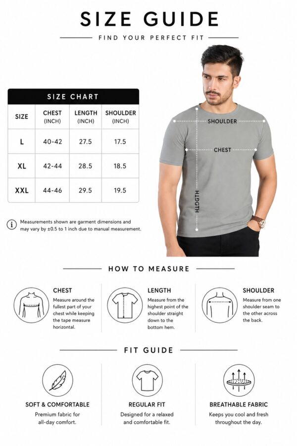 Men's Light Grey T-Shirt | Regular Fit Round Neck Half Sleeve