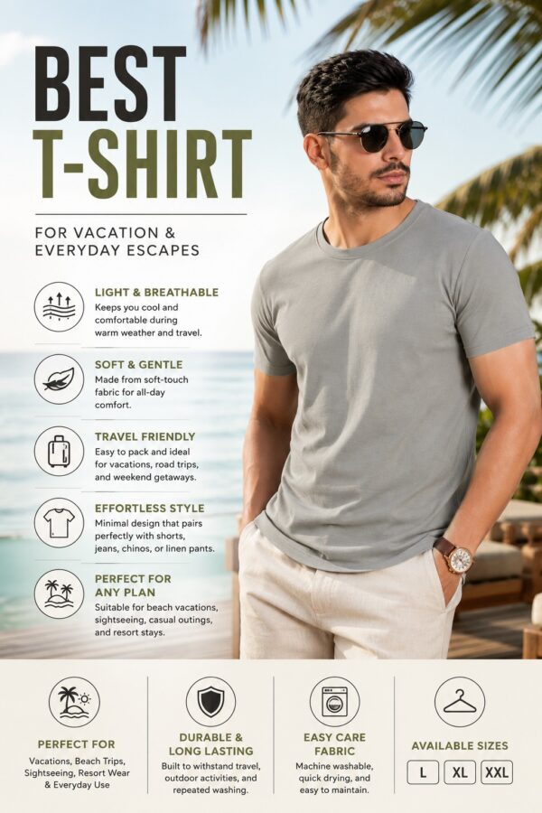 Men's Light Grey T-Shirt | Regular Fit Round Neck Half Sleeve