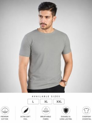 Men's Light Grey T-Shirt | Regular Fit Round Neck Half Sleeve