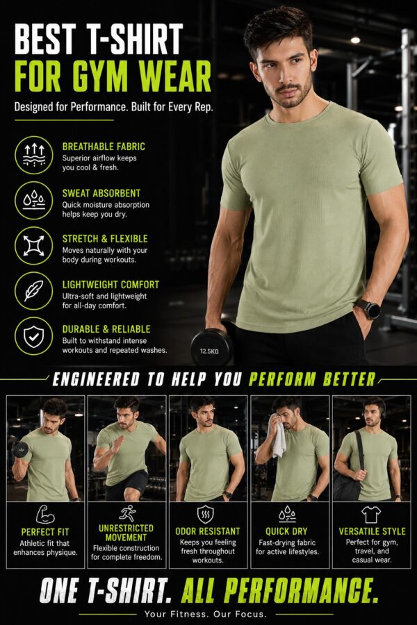 Men's Olive Green T-Shirt Regular Fit Round Neck Casual Wear