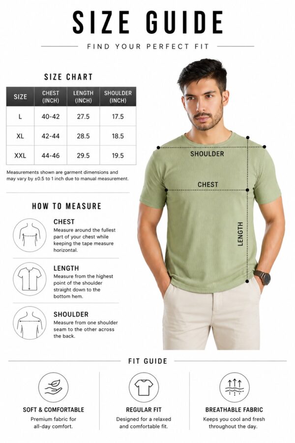 Men's Olive Green T-Shirt Regular Fit Round Neck Casual Wear