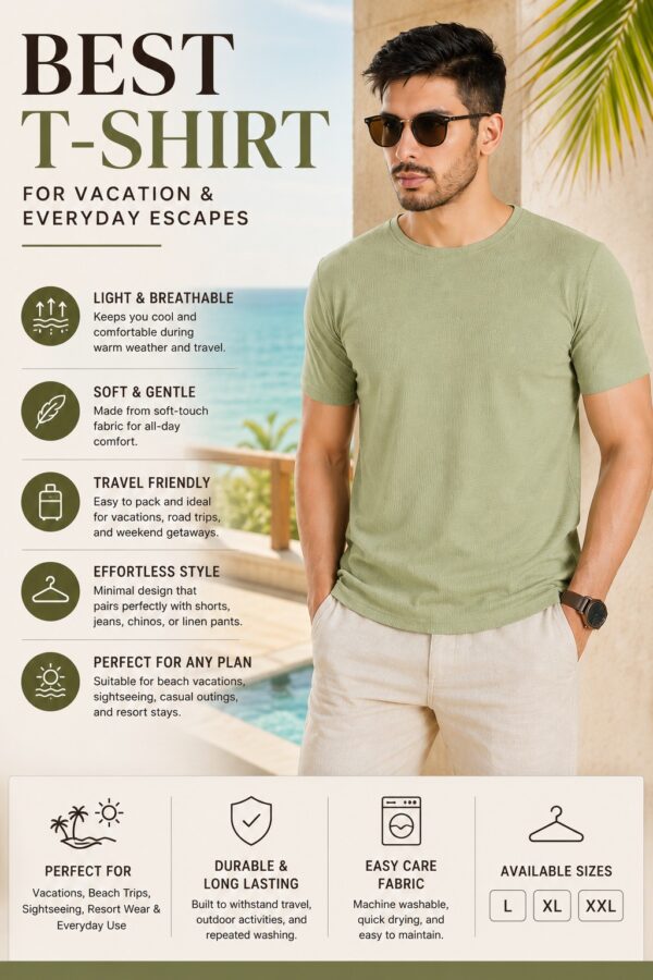 Men's Olive Green T-Shirt Regular Fit Round Neck Casual Wear