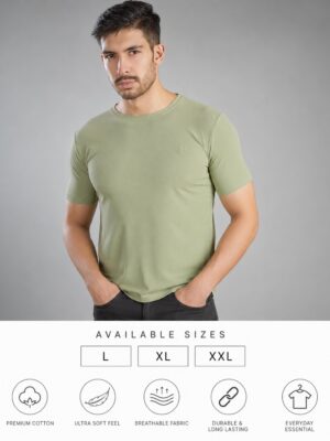 Men's Olive Green T-Shirt Regular Fit Round Neck Casual Wear