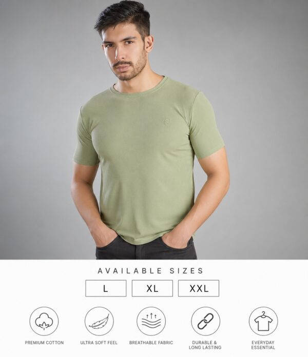 Men's Olive Green T-Shirt Regular Fit Round Neck Casual Wear