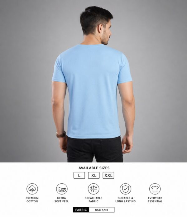 Men's Sky Blue T-Shirt Regular Fit Round Neck Casual Wear