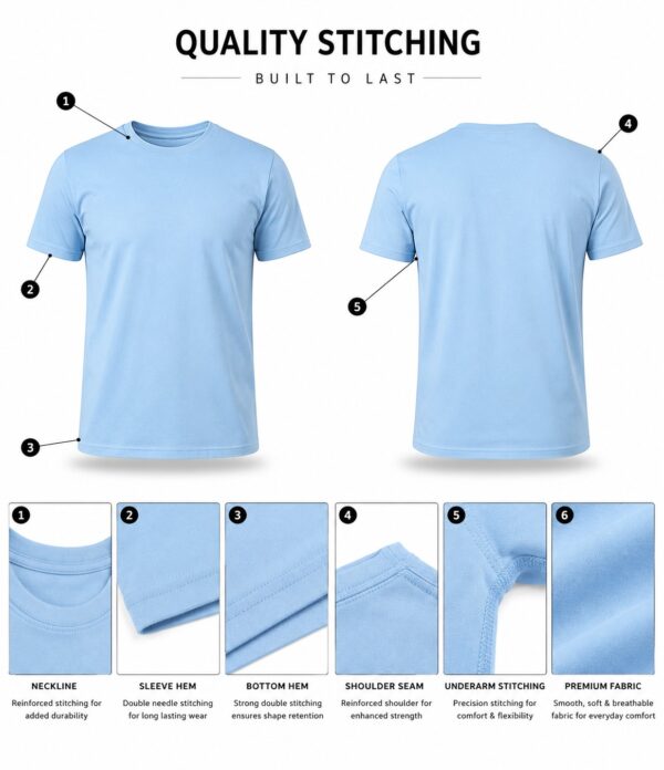 Men's Sky Blue T-Shirt Regular Fit Round Neck Casual Wear