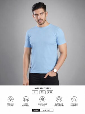 Men's Sky Blue T-Shirt Regular Fit Round Neck Casual Wear