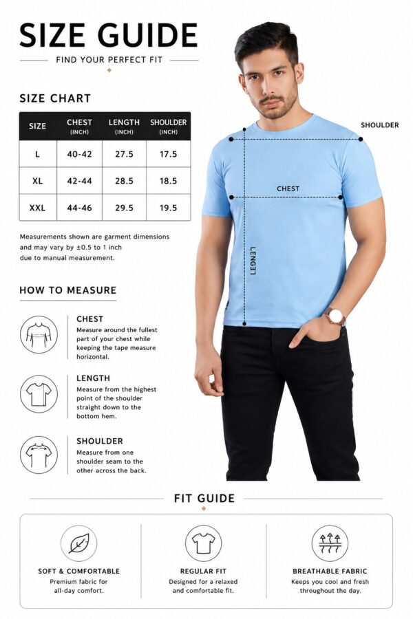 Men's Sky Blue T-Shirt Regular Fit Round Neck Casual Wear