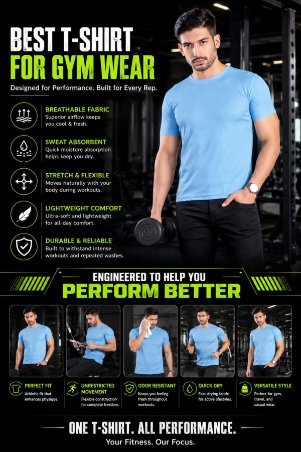 Men's Sky Blue T-Shirt Regular Fit Round Neck Casual Wear
