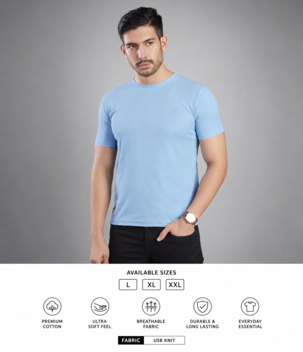Men's Sky Blue T-Shirt Regular Fit Round Neck Casual Wear