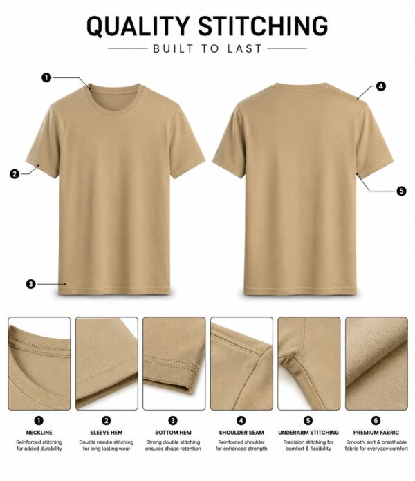Men's Beige T-Shirt Regular Fit Round Neck Casual Wear