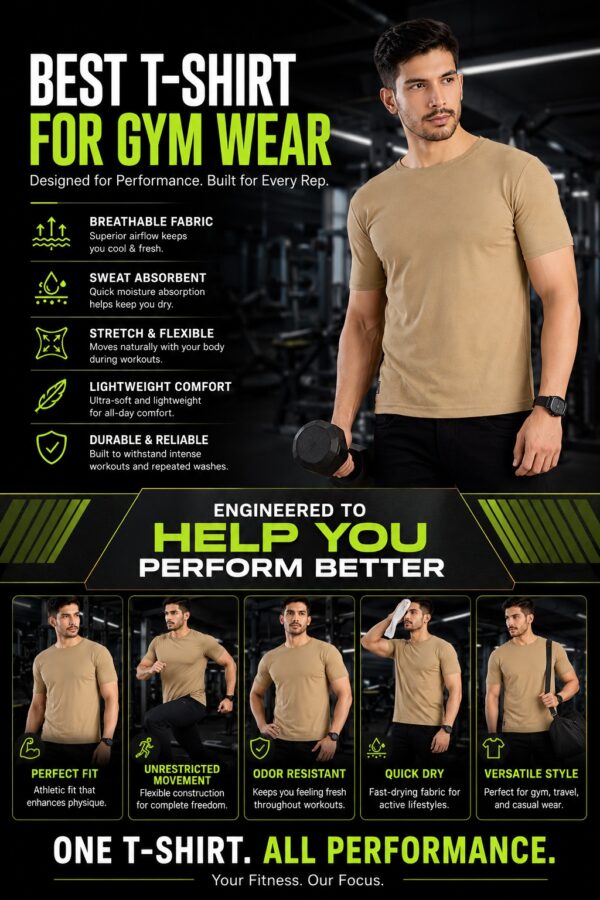 Men's Beige T-Shirt Regular Fit Round Neck Casual Wear