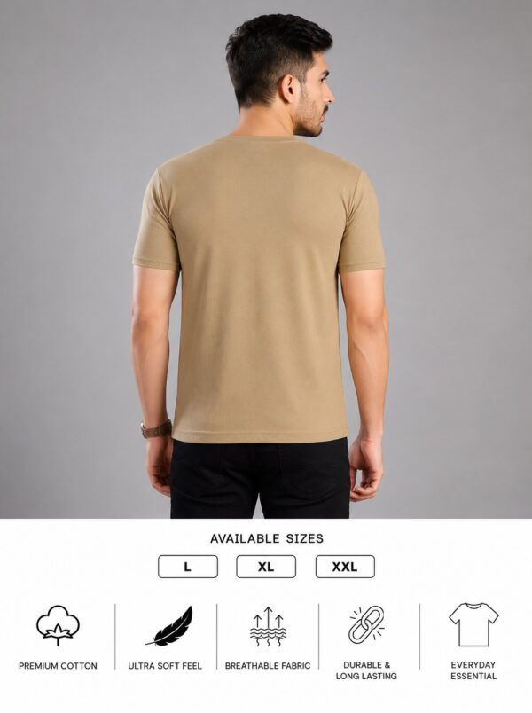 Men's Beige T-Shirt Regular Fit Round Neck Casual Wear