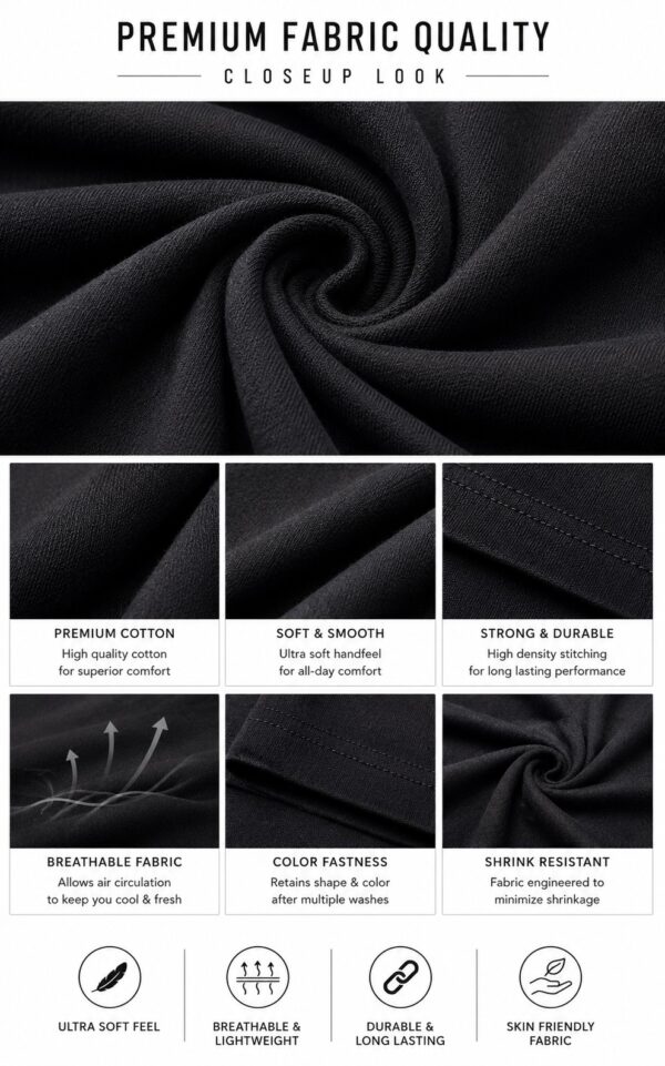 Men's Black T-Shirt Regular Fit Round Neck Casual Wear