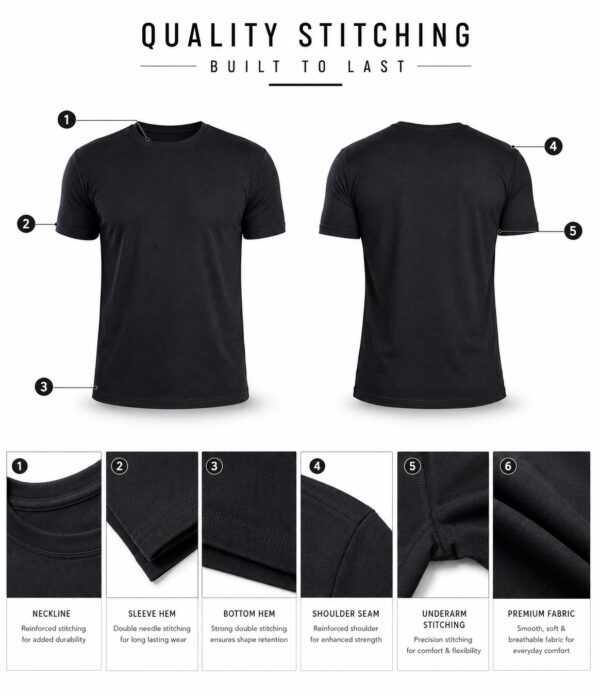 Men's Black T-Shirt Regular Fit Round Neck Casual Wear