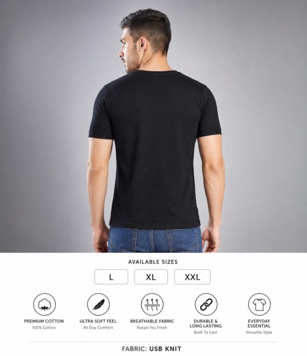 Men's Black T-Shirt Regular Fit Round Neck Casual Wear