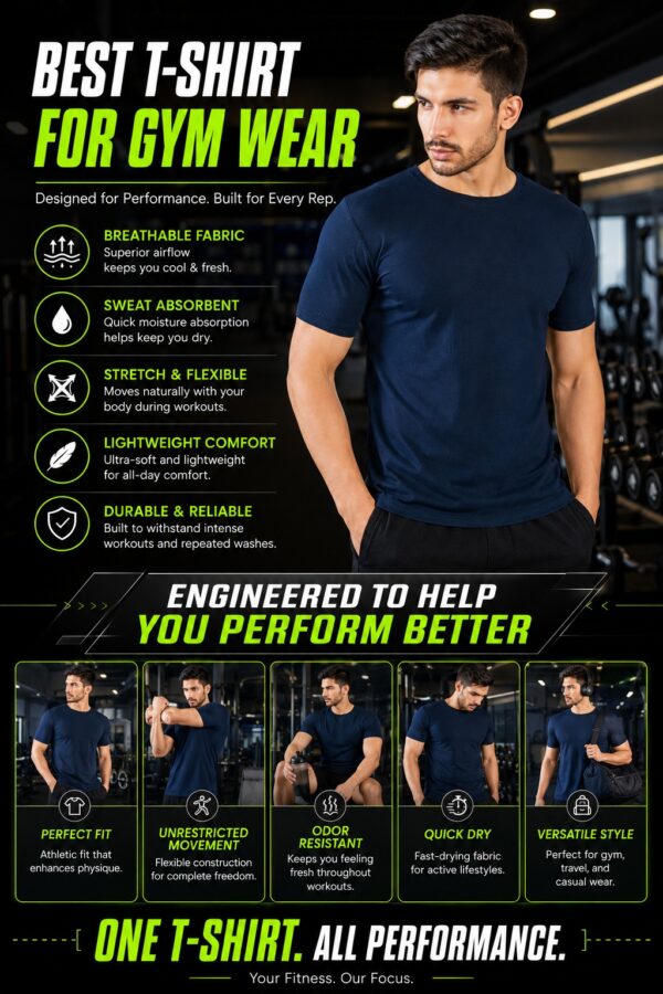 Men's Navy Blue T-Shirt Regular Fit Round Neck Casual Wear