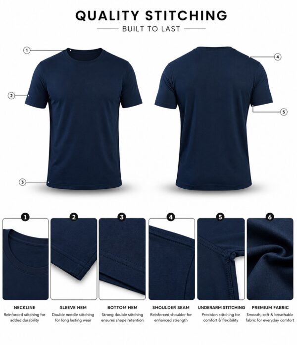 Men's Navy Blue T-Shirt Regular Fit Round Neck Casual Wear