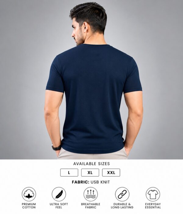 Men's Navy Blue T-Shirt Regular Fit Round Neck Casual Wear