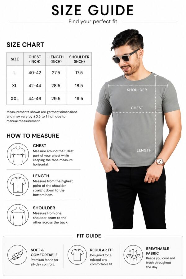 Men's Light Grey T-Shirt | Regular Fit Round Neck Half Sleeve