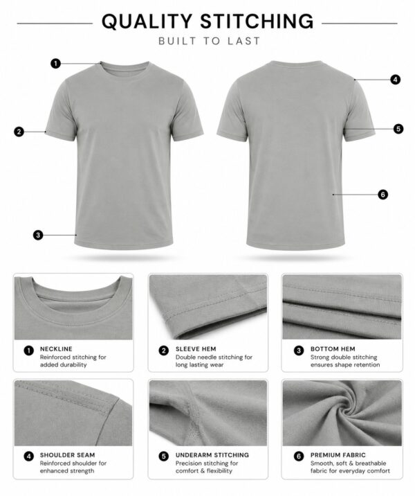Men's Light Grey T-Shirt | Regular Fit Round Neck Half Sleeve