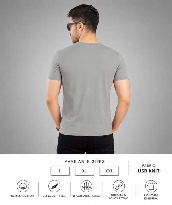 Men's Light Grey T-Shirt | Regular Fit Round Neck Half Sleeve