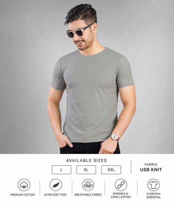 Men's Light Grey T-Shirt | Regular Fit Round Neck Half Sleeve