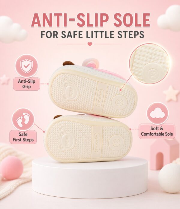 Baby Pink Cartoon Dog Prewalker Shoes | Soft Sole Anti-Slip First Walking Shoes for Baby Girls & Infants