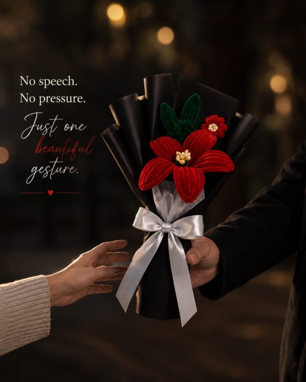Handmade Red Lily Pipe Cleaner Flower Bouquet | Premium Chenille Flower Bouquet for Valentine's Day, Anniversary, Birthday & Speechless Confessions