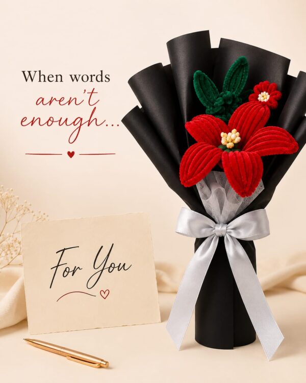 Handmade Red Lily Pipe Cleaner Flower Bouquet | Premium Chenille Flower Bouquet for Valentine's Day, Anniversary, Birthday & Speechless Confessions