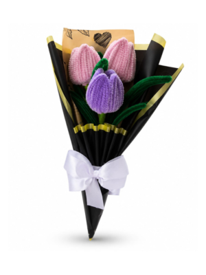 Handmade Pipe Cleaner Tulip Bouquet | 3 Stem Artificial Flower Bouquet with Premium Gift Wrap | Home Decor & Gift