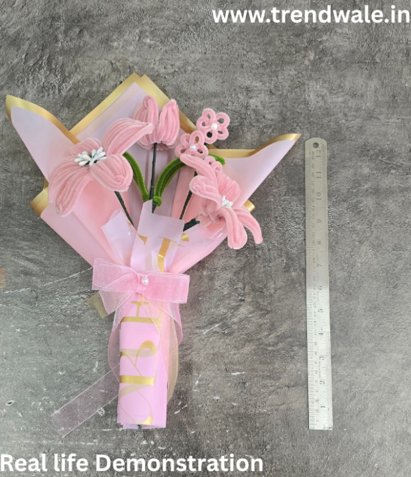 Handmade Pink Pipe Cleaner Flower Bouquet | Chenille Flower Bouquet Gift for Birthday, Anniversary & Special Occasions