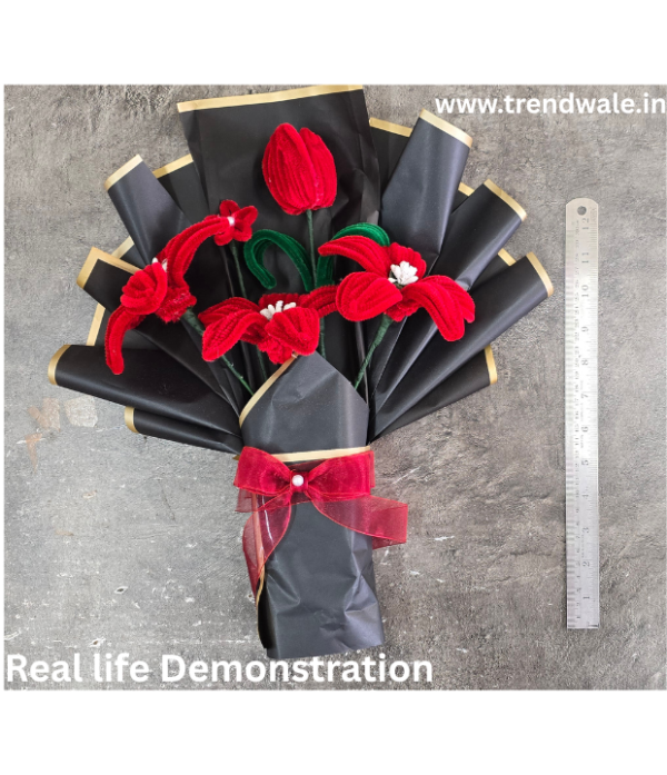 Handmade Red Pipe Cleaner Flower Bouquet | Chenille Flower Bouquet Gift for Anniversary, Valentine's Day & Special Occasions