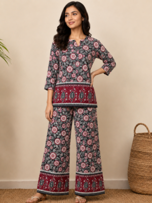 Women's Floral Printed Kurti Palazzo Co-Ord Set | Stylish Ethnic Two Piece Set for Casual & Daily Wear