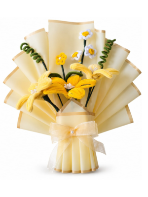 Handmade Pipe Cleaner Lily & Daisy Bouquet | Artificial Forever Flower Bouquet with Premium Cream Wrapping | Home Decor & Gift