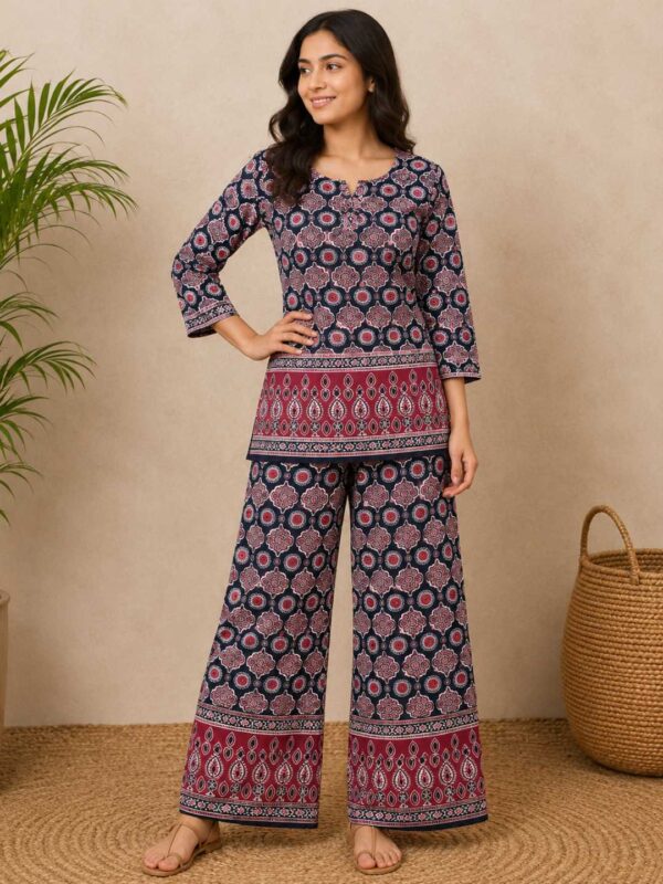 Women's Printed Kurti Palazzo Co-Ord Set | Ethnic Two Piece Casual, Office & Daily Wear Set