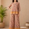 Women's Geometric Printed Kurti Palazzo Co-Ord Set | Ethnic Two Piece Casual Wear