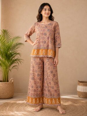 Women's Geometric Printed Kurti Palazzo Co-Ord Set | Ethnic Two Piece Casual Wear