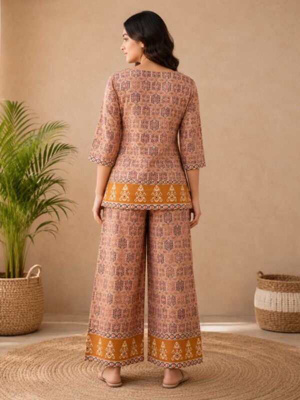 Women's Geometric Printed Kurti Palazzo Co-Ord Set | Ethnic Two Piece Casual Wear