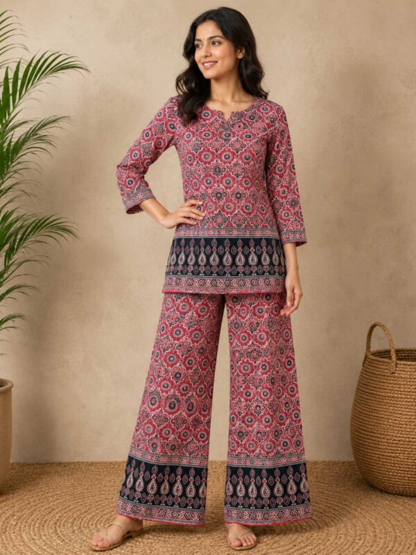 Women's Printed Kurti Palazzo Co-Ord Set | Ethnic Two Piece Casual, Office & Daily Wear Set