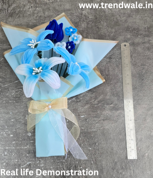 Handmade Blue Pipe Cleaner Flower Bouquet | DIY Chenille Flower Bouquet Gift for Birthday, Anniversary & Special Occasions