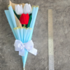Handmade Pipe Cleaner Tulip Bouquet | 3 Stem Artificial Flower Bouquet with Premium Blue Gift Wrap | White & Red Forever Flowers
