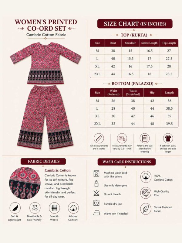 Women's Printed Kurti Palazzo Co-Ord Set | Ethnic Two Piece Casual, Office & Daily Wear Set