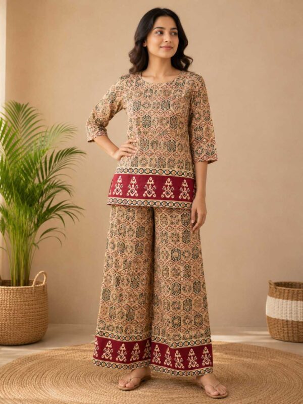 Women's Geometric Printed Kurti Palazzo Co-Ord Set | Ethnic Two Piece Casual Wear