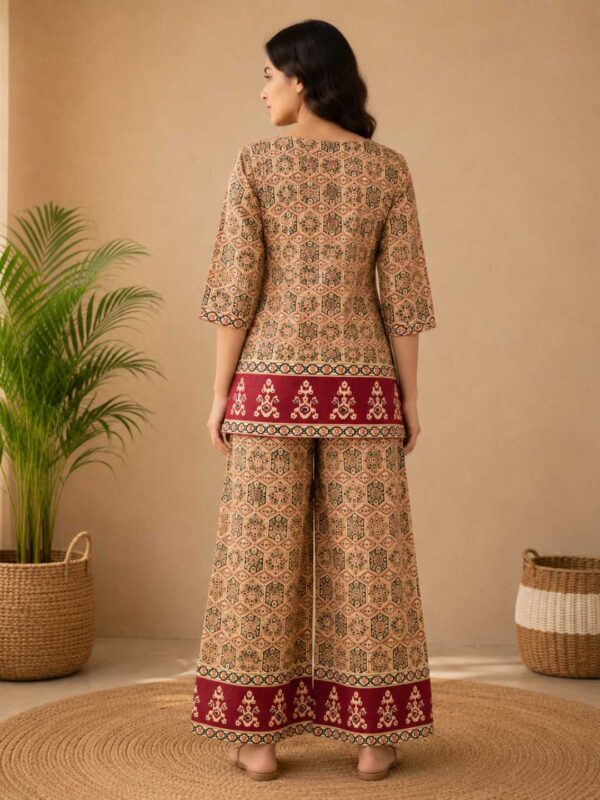 Women's Geometric Printed Kurti Palazzo Co-Ord Set | Ethnic Two Piece Casual Wear