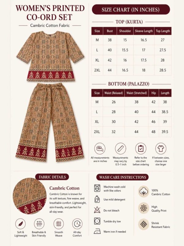 Women's Geometric Printed Kurti Palazzo Co-Ord Set | Ethnic Two Piece Casual Wear