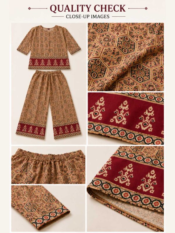 Women's Geometric Printed Kurti Palazzo Co-Ord Set | Ethnic Two Piece Casual Wear