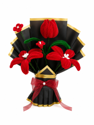 Handmade Red Pipe Cleaner Flower Bouquet | Chenille Flower Bouquet Gift for Anniversary, Valentine's Day & Special Occasions